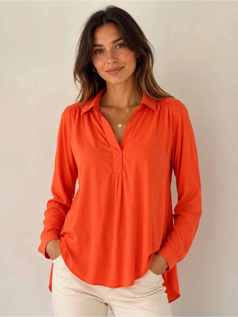 Women's Long-Sleeve Tunic in Vibrant Orange